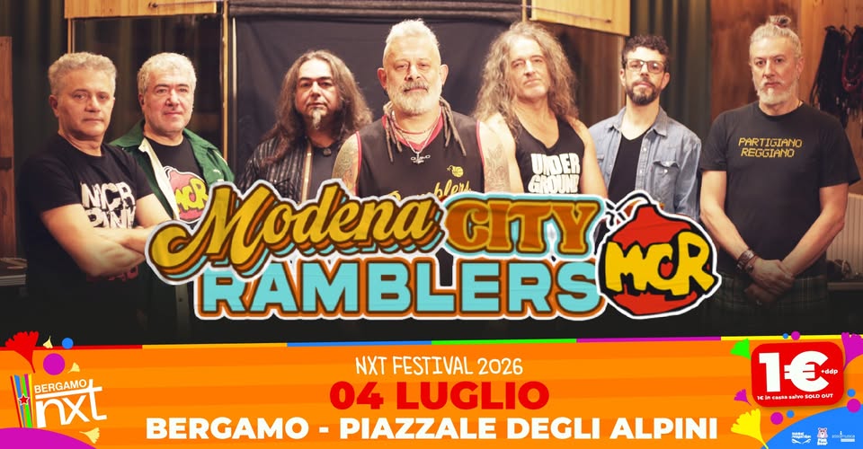 Evento Modena City Ramblers – NXT Festival Bergamo, Piazzale degli Alpini – 4 luglio 2026 Locandina Modena City Ramblers – NXT Festival Bergamo, Piazzale degli Alpini – 4 luglio 2026 - sabato 4 luglio ore 21:00 - 23:00