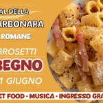 MORBEGNO – FESTIVAL DELLA CARBONARA | Cucine Romanee Potrebbe essere un'immagine raffigurante pasta e il seguente testo "FESTIVAL DELLA CARBONARA CUCINE ROMANE VIA AMBROSETTI MORBEGNO 8.9.10 8.9.10MAGGIO 10 MAGGIO BIRRA STREET FOOD MUSICA INGRESSO GRATUITO Tipico eventi"