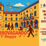 MORROVAGANDO 1° MAGGIO a Morrovalle Potrebbe essere un contenuto di pop art raffigurante una o più persone e il seguente testo "1000 P င့် 型場 농가당지 PASSEGGIANDO PER IL BORGO CON MUSICA, GIOCHI, GIOCHI,SORPRESE E BONTÀ! A MPO+ MORROVAGANDOY 1 Maggio- 1 MAGGIO DALLE ORE 9:00 MORROVAGANDO CENTRO STORICO MORROVALLE Ludebus. org legnogiocando ALE MAGO VENTROLDqUO Show"