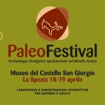 Paleofestival al Castello San Giorgio Potrebbe essere un disegno raffigurante il seguente testo "A- Città della CittádellaSpezia Spezia 富 มิปกรรกเน ထထာ W AZOMI SOCIETA SOCIETA EXARC PaleoFestival Archeologia divulgativa sperimentale sul Mondo Antico A Museo del Castello San Giorgio La Spezia 18-19 aprile LABORATORI DIMOSTRAZIONI| INTERATTIVE PER BAMBINI E ADULTI"