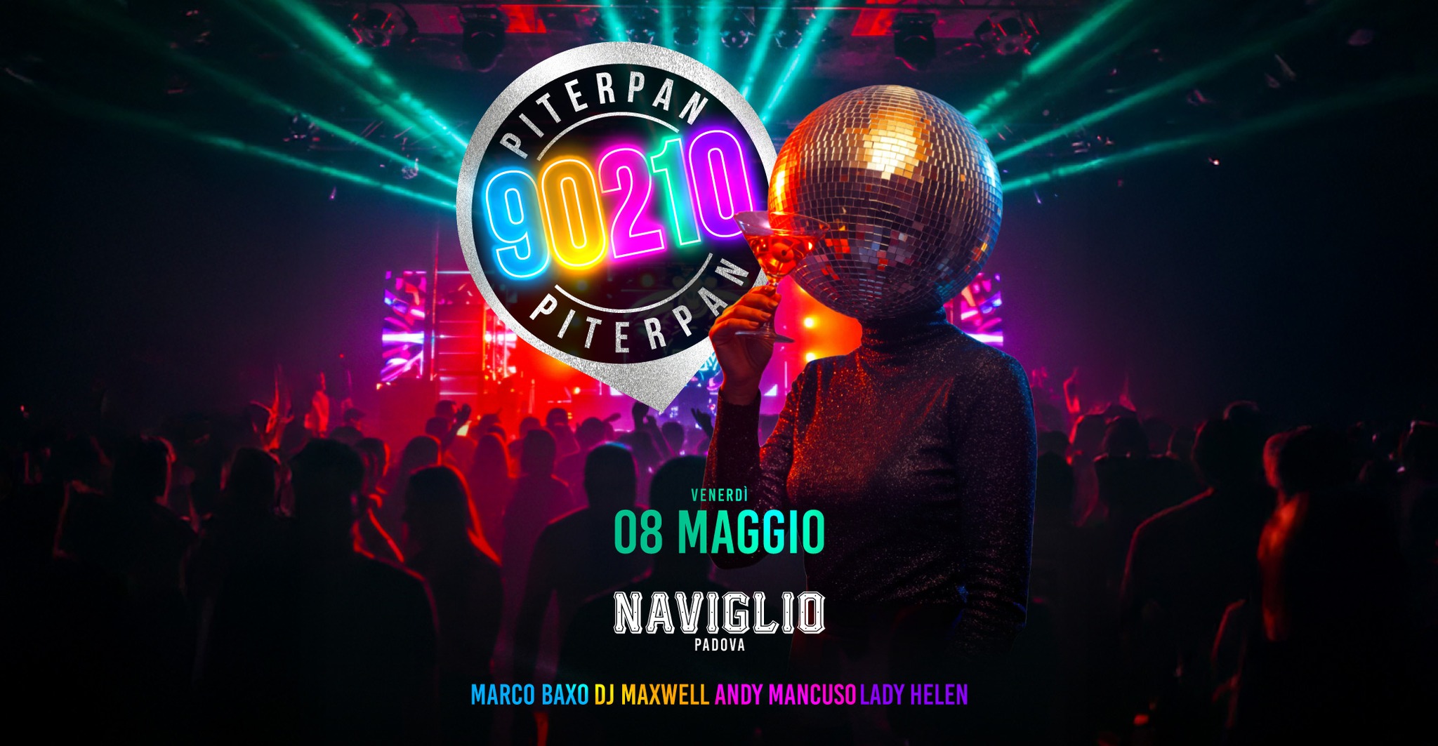 Piterpan 90210 @ Naviglio | Padova PD Potrebbe essere un'immagine raffigurante illuminazione e testo