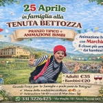 Pranzo 25 Aprile con bambini a Bologna | Tenuta Bettozza con animazione bimbi Potrebbe essere un'immagine raffigurante il seguente testo "25 Aprile infamiglia alla TENUTA BETTOZZA PRANZO TIPICO + ANIMAZIONE MBI Animazione bimbi con Marchino! Il clown più amato dai bambini! Adulti €35 Bambini 20 Grande Festa per le famiglie a pochi passi da Bologna! Menu della tradizione emiliana Animazione bimbi a a cura di Marchino ピーーン 331 3226425 Via Moglio, 50 Sasso Marconi (BO)"