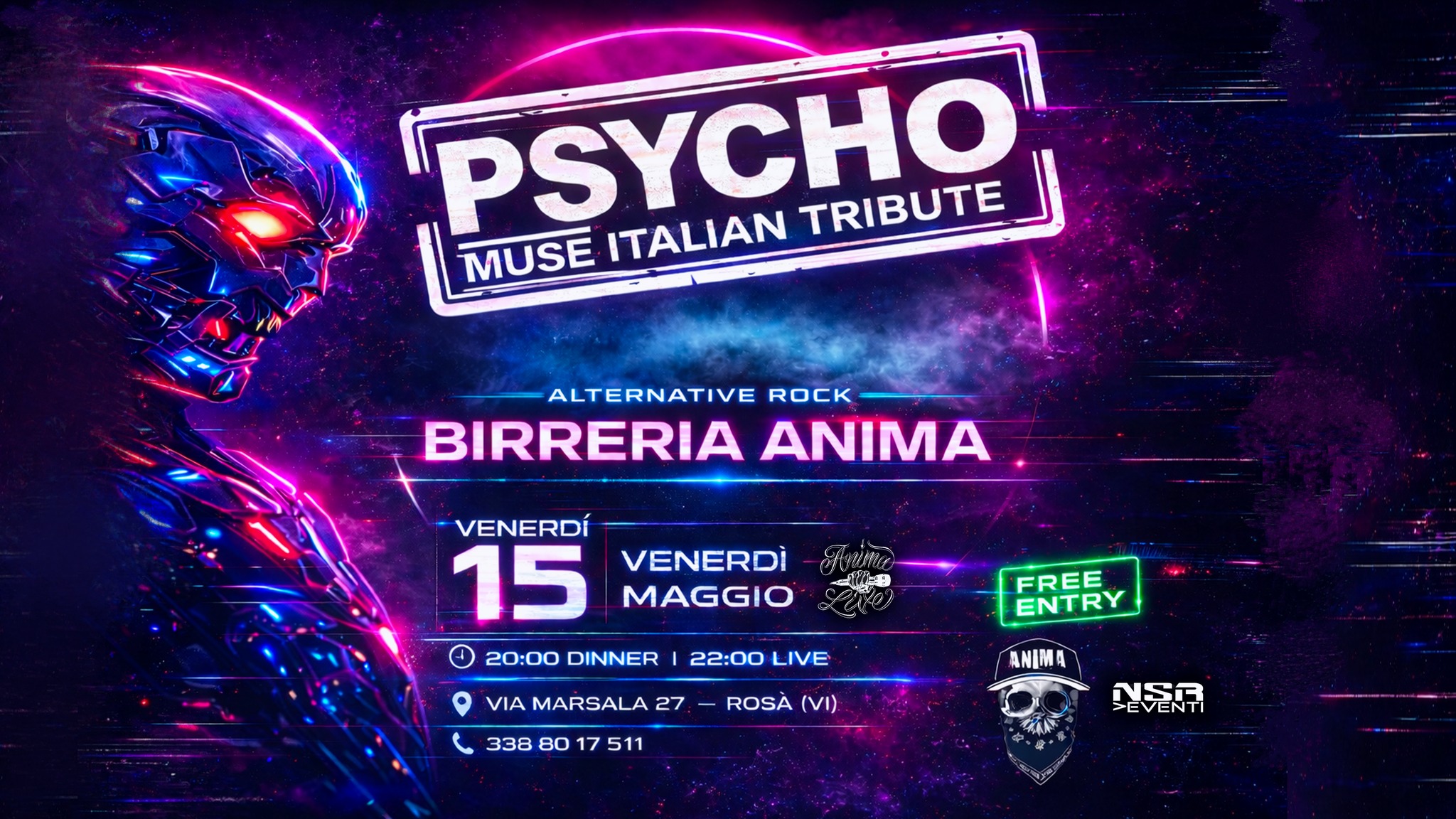 Evento Psycho Muse Italian Tribute @Anima(Cena Live) Locandina Psycho Muse Italian Tribute @Anima(Cena Live) - venerdì 15 maggio ore 21:45 - 23:45