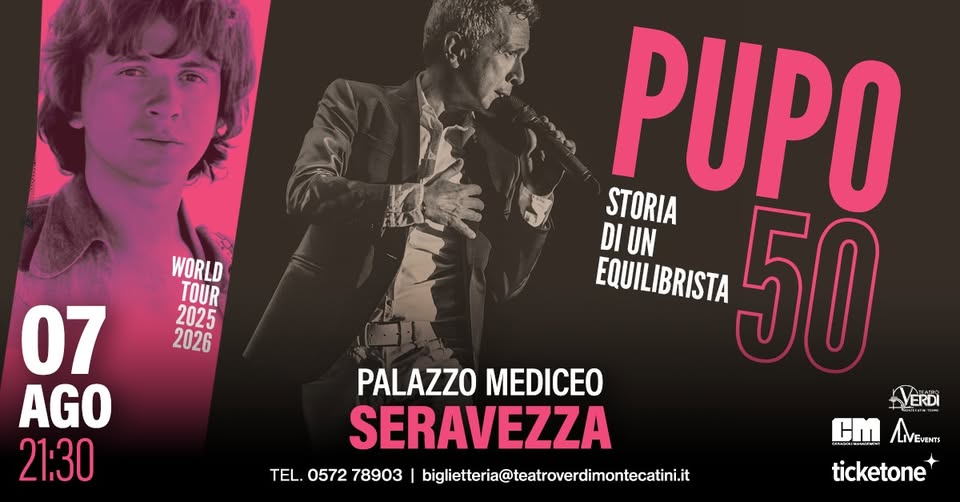 Evento Pupo – Seravezza (LU) – MLF2026 Locandina Pupo – Seravezza (LU) – MLF2026 - venerdì 7 agosto ore 21:30 - 23:30