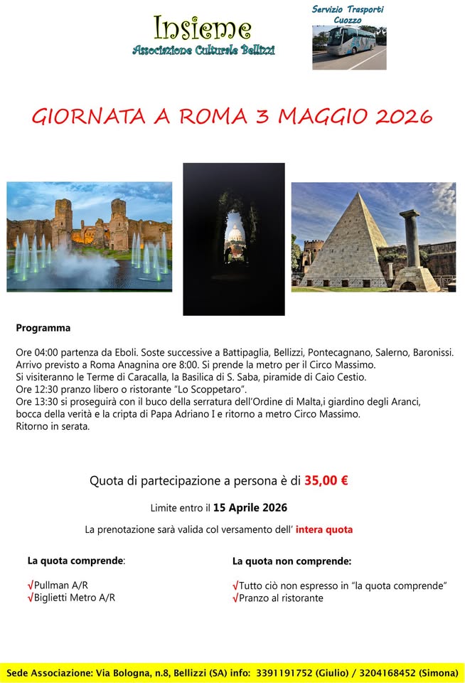 Evento Roma 3 Maggio 2026 Locandina Roma 3 Maggio 2026 - domenica 3 maggio ore 04:00 - 21:00