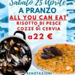 SABATO 25 APRILE ALL YOU CAN EAT RISOTTO DI PESCE + COZZE DI CERVIA A 22 EURO Potrebbe essere un'immagine raffigurante paella, pasta e il seguente testo "花 FULL MOO MOONY Sabato 25 Aprile A PRANZO ALL YOU CAN EAT RISOTTO DI PESCE COZZE DI CERVIA a22 € иcлOЛoИЛnκ أ PRENOTAZIONI 3291464457 FULLMOONCERVIA VIALE TRITONE 85/A CERVIA"