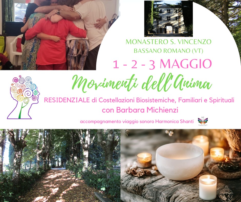 Evento Seminario residenziale di Costellazioni Biosistemiche, familiari e spirituali a Bassano Romano (VT) Locandina Seminario residenziale di Costellazioni Biosistemiche, familiari e spirituali a Bassano Romano (VT) - da venerdì 1 maggio - domenica 3 maggio 2026 ore 14:00 ore 13:00