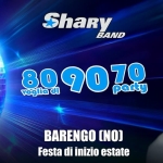 SHARYBAND alla “FESTA DI INIZIO ESTATE”, piazza Travaglini – Barengo (NO) Potrebbe essere un'immagine raffigurante una o più persone e il seguente testo "SABATO 16 MAGGIO ShaRy BAND 809070 70 voglia di party BARENGO נסמ Festa di inizio estate"
