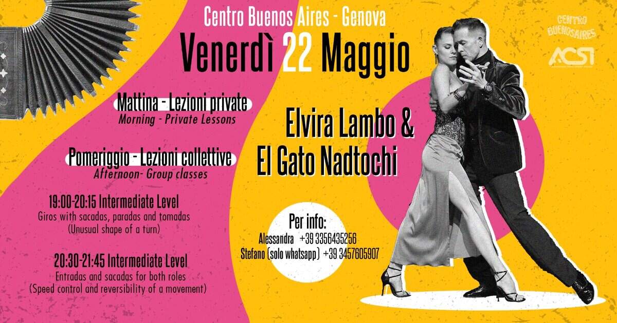 Evento Stage con Michael “El Gato” Nadtochi & Elvira Lambo Locandina Stage con Michael “El Gato” Nadtochi & Elvira Lambo - venerdì 22 maggio ore 11:00 - 13:00