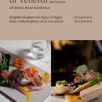 Tre serate cult – Venerdì grigliata e gran crudo di pesce Potrebbe essere un'immagine raffigurante pasta e il seguente testo "di Venerdì perl perlac la cena ll'Osteria Borsò Gambrinus Grigliata di pesce alla legna di faggio Gran crudo di pesce con le sue salsine 25 a persona .28 a persona"
