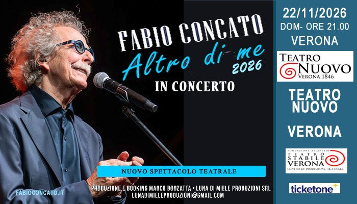 Evento Verona – Fabio Concato in concerto – Altro di Me Tour 2026 Locandina Verona – Fabio Concato in concerto – Altro di Me Tour 2026 - domenica 22 novembre ore 21:00 - 23:00