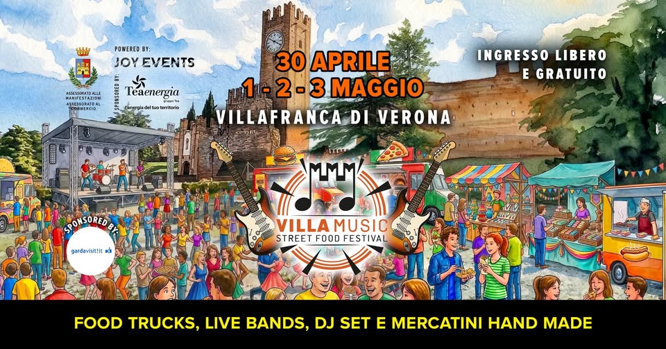 VILLAMUSIC – street food festival – Villafranca di Verona Potrebbe essere un'immagine raffigurante testo