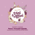 Vini&Affini | Romeo, Vermouth e Giulietta Potrebbe essere un'illustrazione raffigurante il seguente testo "ር F Movida εИ Affini Vini GIOVEDI GIOVEDİ14MAGGIO 14 MAGGIO Romeo, Vermouth& ε Giulietta Incontro con la CANTINA CA DEI CONTI"
