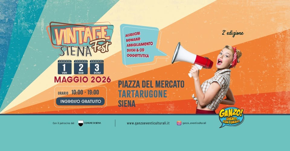 VINTAGE Fest Siena – 2ª edizione Potrebbe essere un contenuto di pop art raffigurante poster e rivista