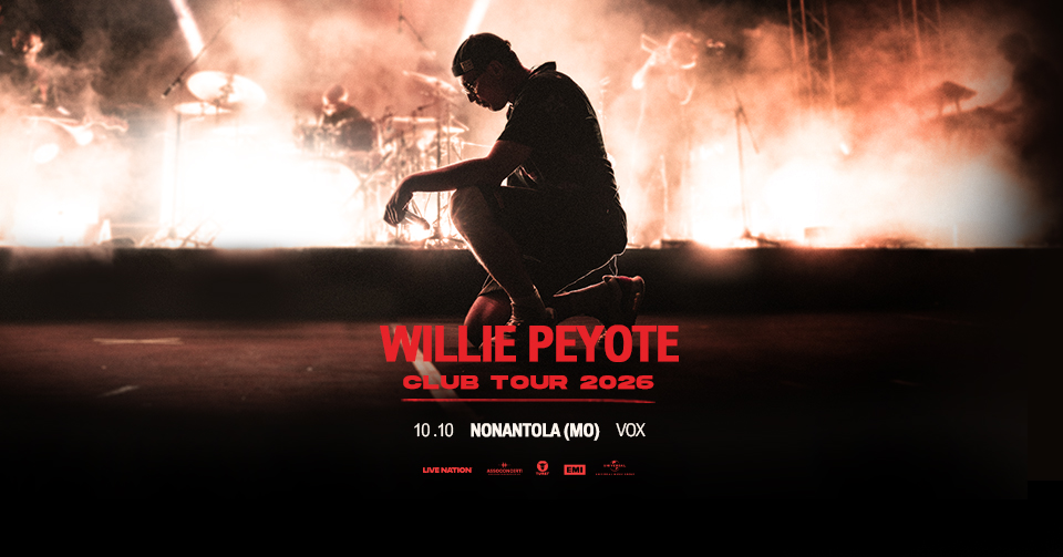 WILLIE PEYOTE – 10.10.26 – VOX CLUB Potrebbe essere un'immagine raffigurante il seguente testo "WILLIEPEYOTE WILLIE PEYOTE CLUB TOUR 2026 10 10.10 10 NONANTOLA NONANTOLA(MO)V (MO) VOX LVENATION"