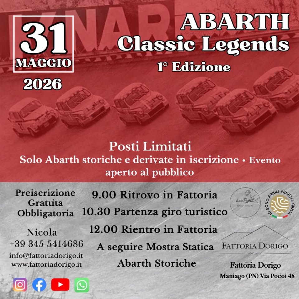 Evento 1o Abarth Classic Legends Locandina 1o Abarth Classic Legends - domenica 31 maggio ore 09:00 - 11:00