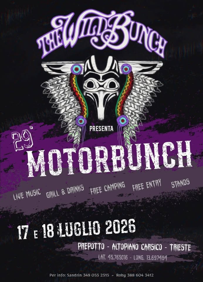 Evento 29° Motorbunch Locandina 29° Motorbunch - da venerdì 17 luglio - sabato 18 luglio 2026 ore 18:00 ore 02:00