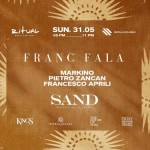 31.05 | Ritual and Soul w/Franc Fala Potrebbe essere un'immagine raffigurante il seguente testo "RitUAL MUSIC .OF .OH SUN. 31.05 05 PM 11 _11 PM SOULMUSIK படல FRANC FRANCFALA FALA MARKINO PIETROZANCAN PIETRO ZANCAN FRANCESCO APRILI SAND WAVESDFLINING WAVESO: KNGS FIERACAVALLI FIER THI HOU SE MAQ CRAY HORSK NIGIIT"
