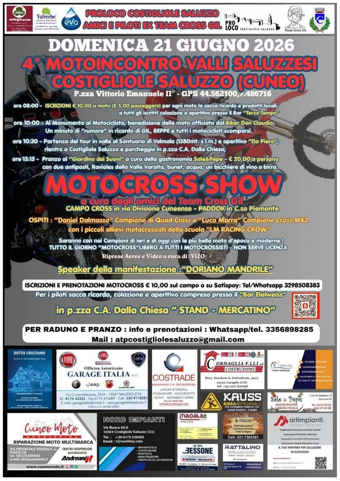 Evento 4° Motoincontro Valli Saluzzesi – Domenica 21 Giugno 2026 Locandina 4° Motoincontro Valli Saluzzesi – Domenica 21 Giugno 2026 - domenica 21 giugno ore 08:00 - 10:00