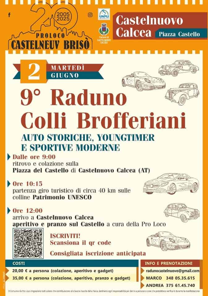 Evento 9° Raduno Auto storiche, youngtimer e sportive moderne – Castelnuovo Calcea (AT) Locandina 9° Raduno Auto storiche, youngtimer e sportive moderne – Castelnuovo Calcea (AT) - martedì 2 giugno ore 08:30 - 10:30