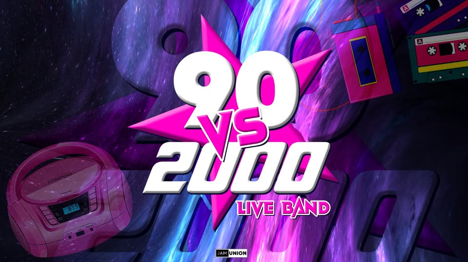 90 VS 2000 ◆ VOLLEY OFFANENGO (CR), Finali nazionali u18 femminile Potrebbe essere un'immagine raffigurante il seguente testo "90 2000 VS LIVE BAND JAM UNION"