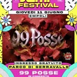 99 POSSE | Empoli Potrebbe essere un'immagine raffigurante trampolino e il seguente testo "FOOD FESTIVAL m SintesiMinen CHILDNIRIINCOEL JUMP Jump Sintesih FESTIVAL GIOVEDI 11 GIUGNO EMPOLI 99Posse ን0 Guanni PUsSE INGRESSO GRATUITO PARCO DI SERRAVALLE 99 POSSE IN CONCERTO hiantie ChiantiBanca Banca PER INFORMAZIONI 334 809 2835"
