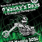 9°Wacky’s Days Potrebbe essere un'immagine raffigurante il seguente testo "BIKERS F.M.I. Moto Wacky'sD S Days Club Wacky Gang presenta Giussago di Wacky Portogruare 2026 INVITO SU NUa 22/25 Maggio 3,CAP 3409745370 30020 -Marco campo sportivo "O.Fagotto" Via GRUPPIINDIPENDENTI Rivago Segreteria 3275428387- into wwwwwackygang.it per"