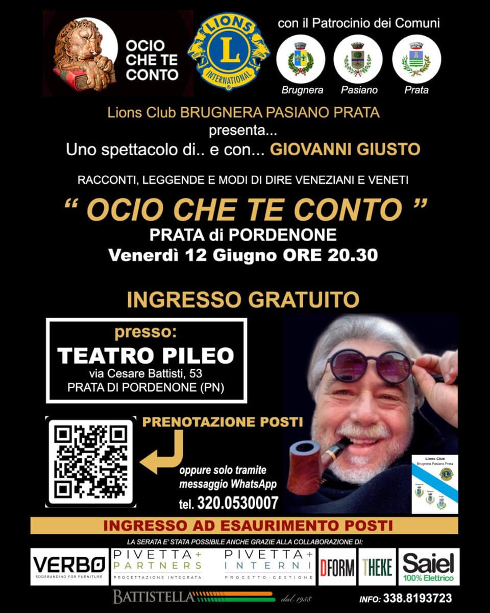 Evento A Prata di Pordenone GIOVANNI GIUSTO in Ocio che te conto Locandina A Prata di Pordenone GIOVANNI GIUSTO in Ocio che te conto - venerdì 12 giugno ore 20:30 - 22:30