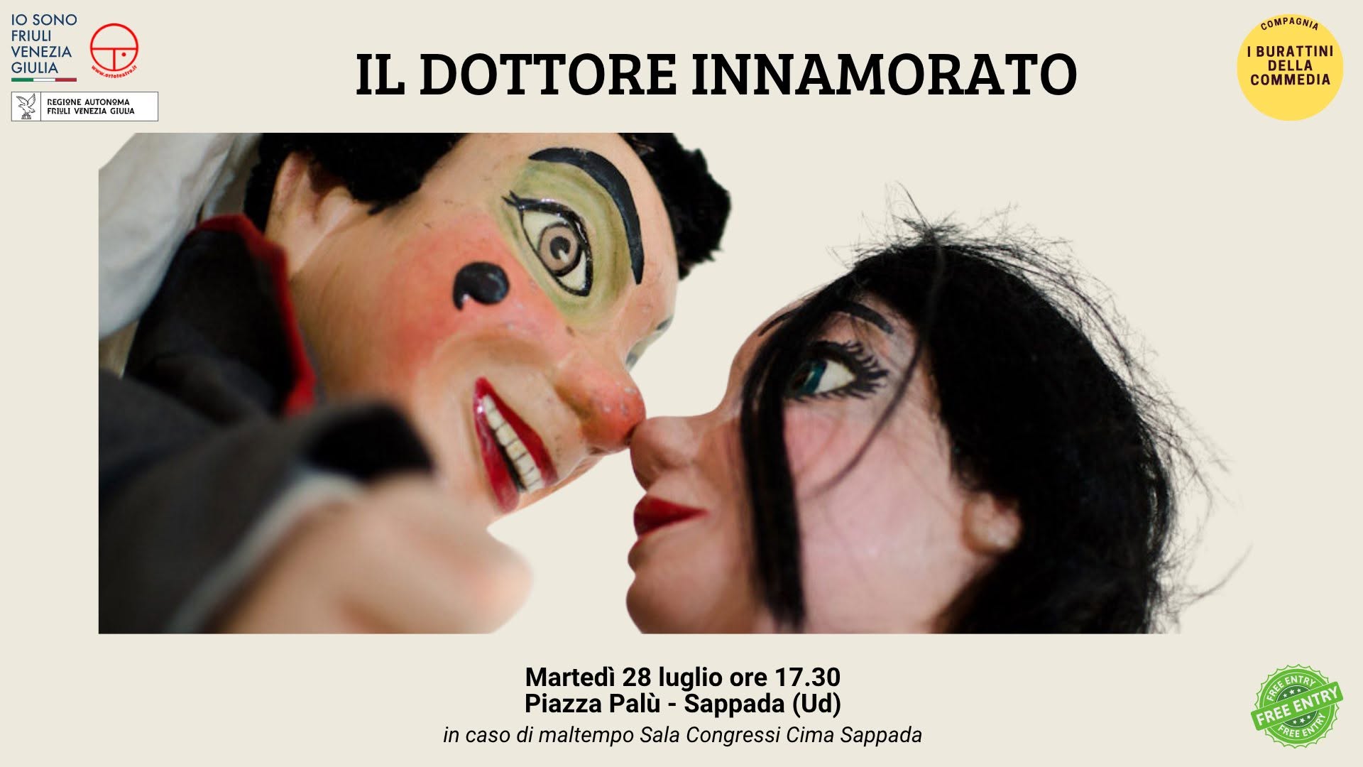 Evento A Sappada Compagnia I Burattini della Commedia presenta IL DOTTORE INNAMORATO Locandina A Sappada Compagnia I Burattini della Commedia presenta IL DOTTORE INNAMORATO - martedì 28 luglio ore 17:30 - 19:30