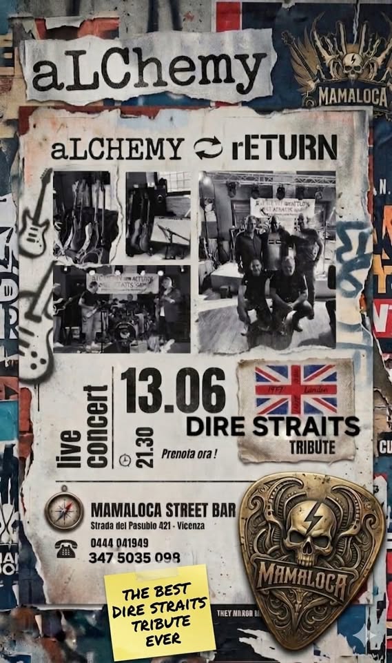 Evento – Alchemy – Dire Straits Tribute @Mamaloca Locandina – Alchemy – Dire Straits Tribute @Mamaloca - sabato 13 giugno ore 21:30 - 23:30