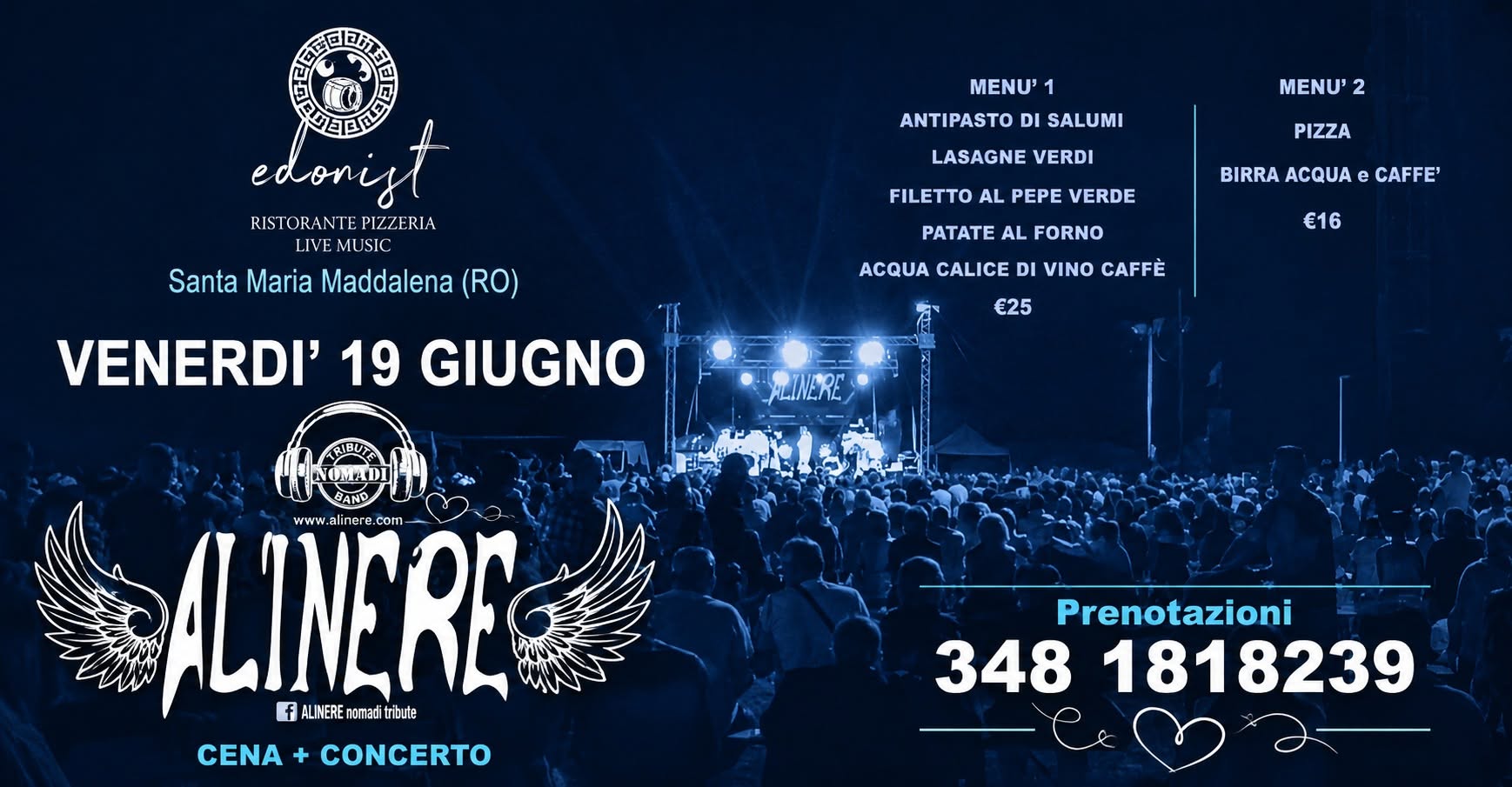 Evento ALINERE live EDONIST Santa Maria Maddalena (RO) Locandina ALINERE live EDONIST Santa Maria Maddalena (RO) - venerdì 19 giugno ore 20:00 - 22:00