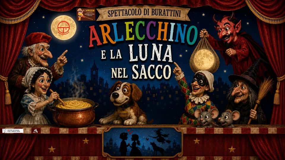Anteprima dello spettacolo ARLECCHINO E LA LUNA NEL SACCO Potrebbe essere un'immagine raffigurante testo
