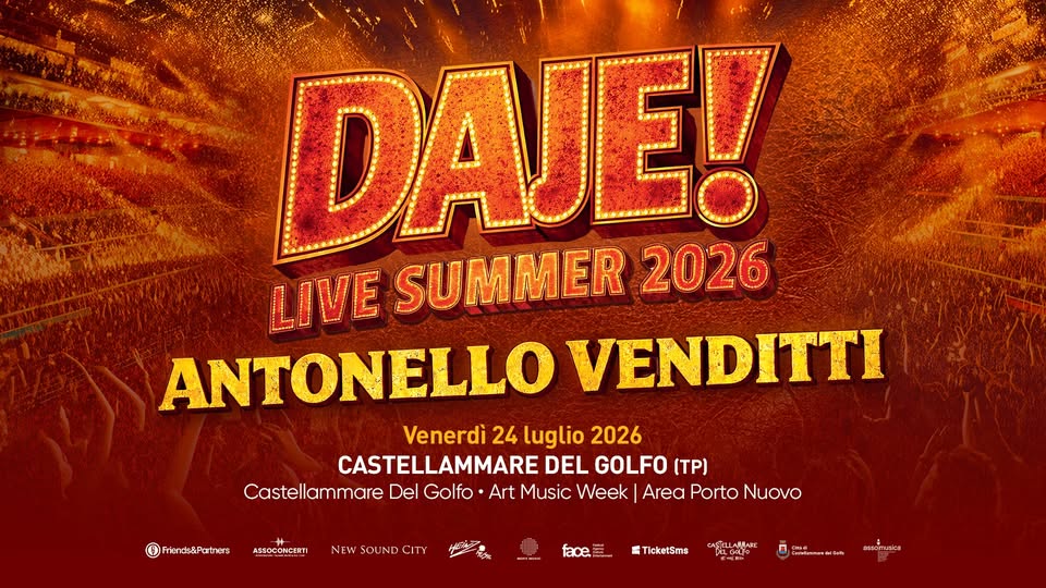 Evento Antonello Venditti – Daje Live Summer 2026 Locandina Antonello Venditti – Daje Live Summer 2026 - venerdì 24 luglio ore 21:00 - 23:00