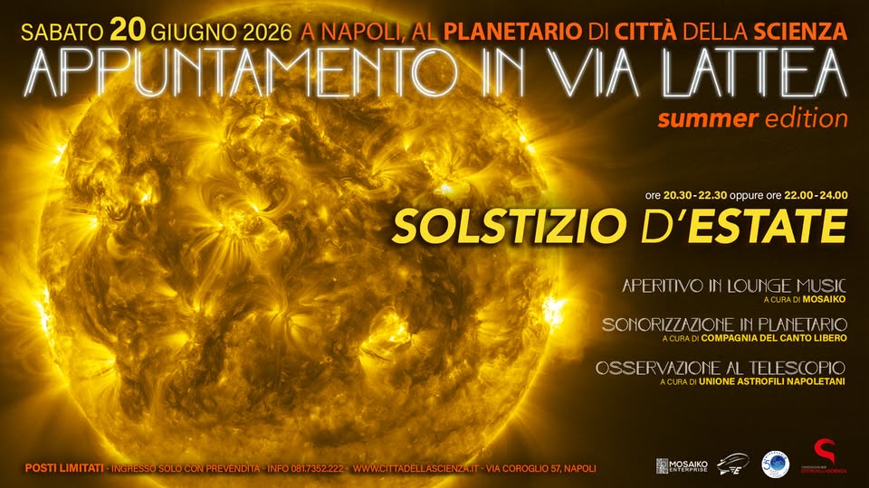 Evento Appuntamento in Via Lattea – Solstizio d’estate, Summer Edition Locandina Appuntamento in Via Lattea – Solstizio d’estate, Summer Edition - sabato 20 giugno ore 20:30 - 22:30