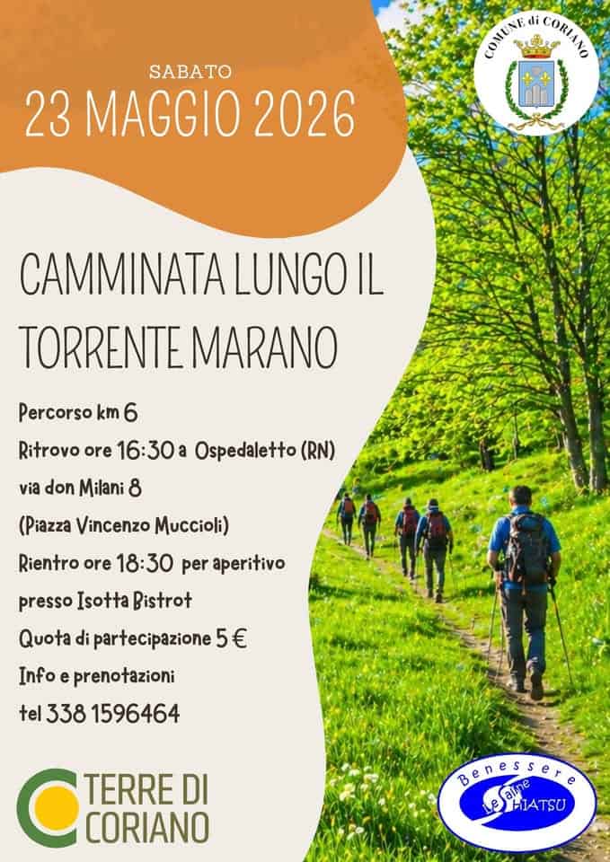 Evento Camminata lungo il torrente Marano Locandina Camminata lungo il torrente Marano - sabato 23 maggio ore 16:30 - 18:30