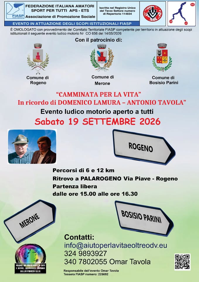Evento Camminata per la Vita Locandina Camminata per la Vita - sabato 19 settembre ore 15:00 - 16:30