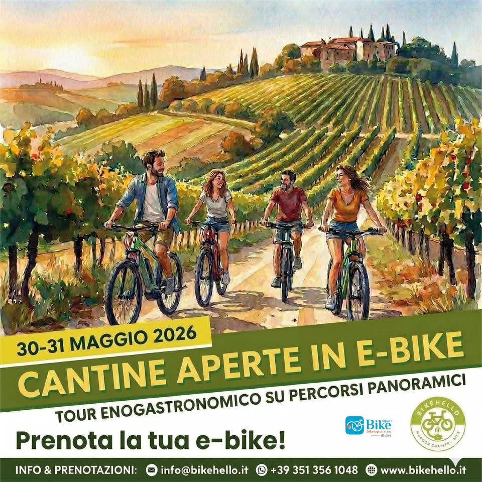 Evento Cantine aperte in e – bike Locandina Cantine aperte in e – bike - da sabato 30 maggio - domenica 31 maggio 2026 ore 09:00 ore 19:00