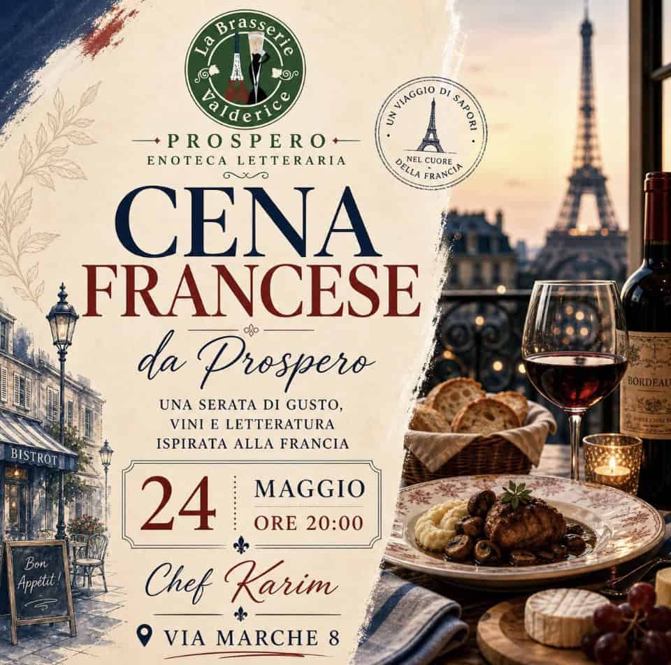 Evento Cena francese con lo chef Karim della Brasserie Valderice Locandina Cena francese con lo chef Karim della Brasserie Valderice - domenica 24 maggio ore 20:00 - 22:00