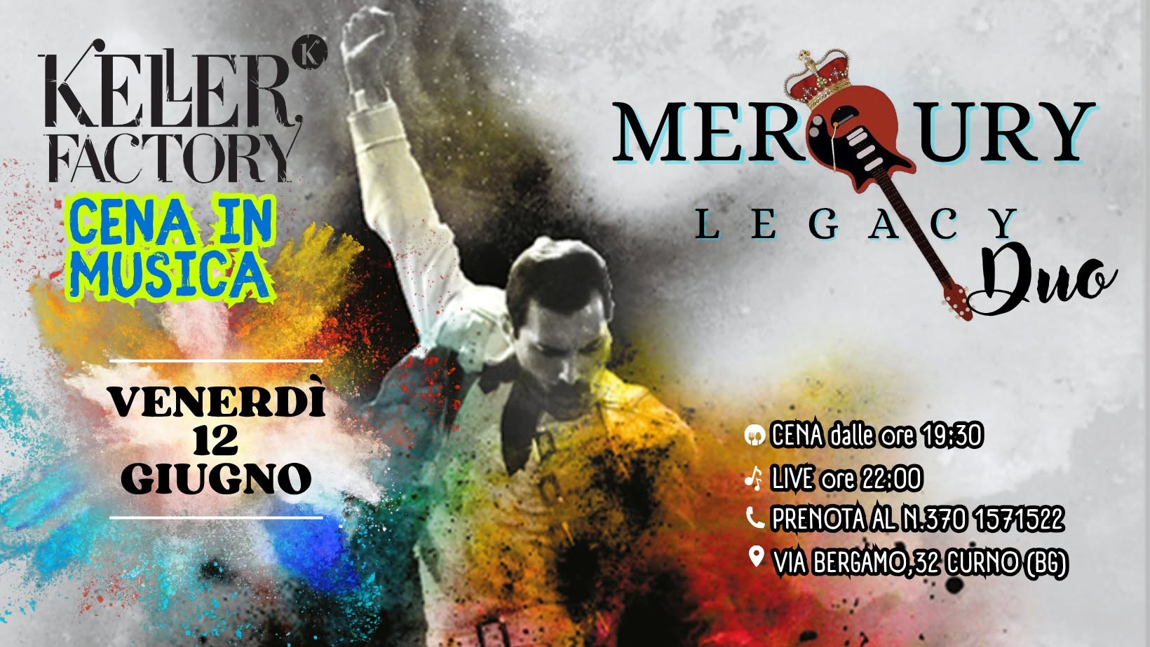 Evento Cena in Musica con MerQury Legacy Duo – Queen Tribute Locandina Cena in Musica con MerQury Legacy Duo – Queen Tribute - venerdì 12 giugno ore 22:00 - 00:00