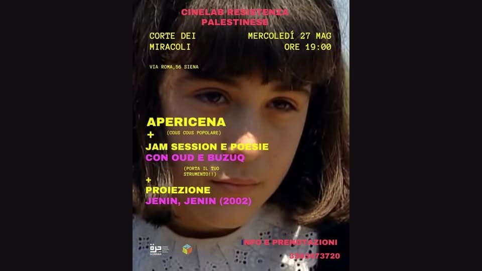 Evento Cinelab Resistenza Palestinese Locandina Cinelab Resistenza Palestinese - mercoledì 27 maggio ore 19:00 - 21:00