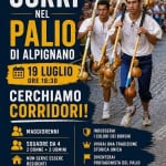 CORSA DEL PALIO DIJ COSSOT AD ALPIGNANO Potrebbe essere un'immagine raffigurante il seguente testo "RIEVOCAZIONE RIEVOCAZIONESTORICA STORICA 1678 CORRI NEL PALIO DI ALPIGNANO 19 LUGLIO ORE 18:30 CERCHIAMO CORRIDORI! MAGGIORENNI SQUADRE DA 4 2 DONNE + 2 UOMINI INDOSSERAI COLORI DEI BORGHI NON SERVE ESSERE RESIDENTI VIVRAI UNA TRADIZIONE STORICA UNICA DIVENTERAI PROTAGONISTA DEL PALIO ISCRIVITI: 333 7910604 ENTRA NELLA STORIA. CORRI CON NOI."