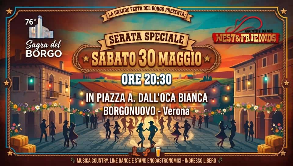 Evento Country@Sagra del Borgo Locandina Country@Sagra del Borgo - sabato 30 maggio ore 19:00 - 21:00