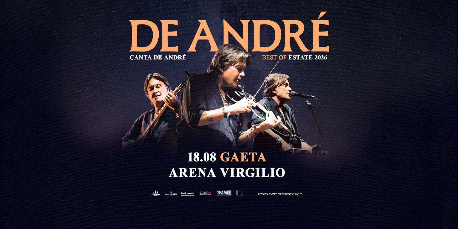 Evento Cristiano De Andrè – 18.08.26 – Gaeta, Arena Virgilio Locandina Cristiano De Andrè – 18.08.26 – Gaeta, Arena Virgilio - martedì 18 agosto ore 21:00 - 23:00