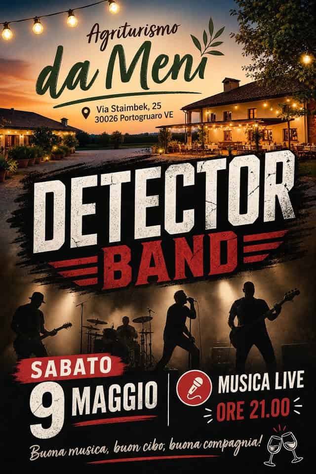 Detector – Agriturismo da Meni – Portogruaro (VE) Potrebbe essere un'immagine raffigurante testo