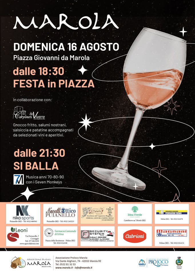 Evento Festa in piazza Locandina Festa in piazza - domenica 16 agosto ore 18:00 - 20:00