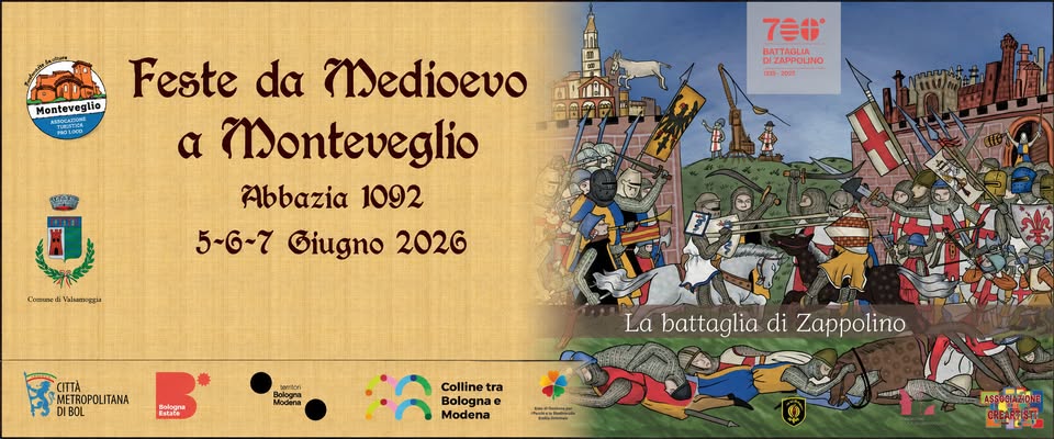 Evento Feste da Medioevo 2026 a Monteveglio . Abbazia 1092 Locandina Feste da Medioevo 2026 a Monteveglio . Abbazia 1092 - da venerdì 5 giugno - domenica 7 giugno 2026 ore 20:00 ore 22:30