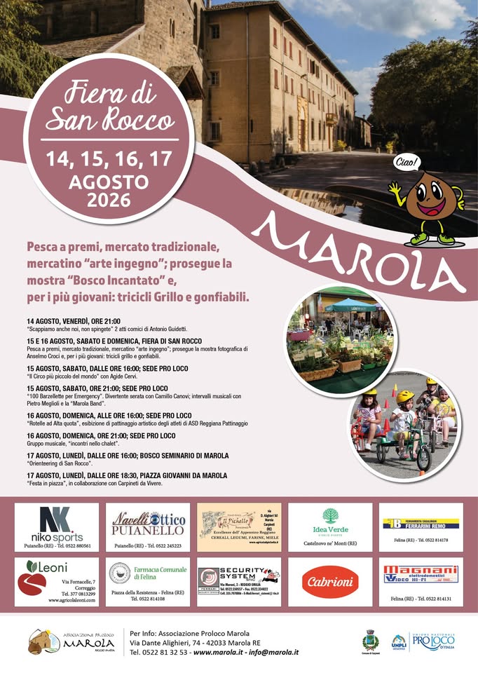 Evento fiera di San Rocco Locandina fiera di San Rocco - da sabato 15 agosto - domenica 16 agosto 2026 ore 08:00 ore 23:45