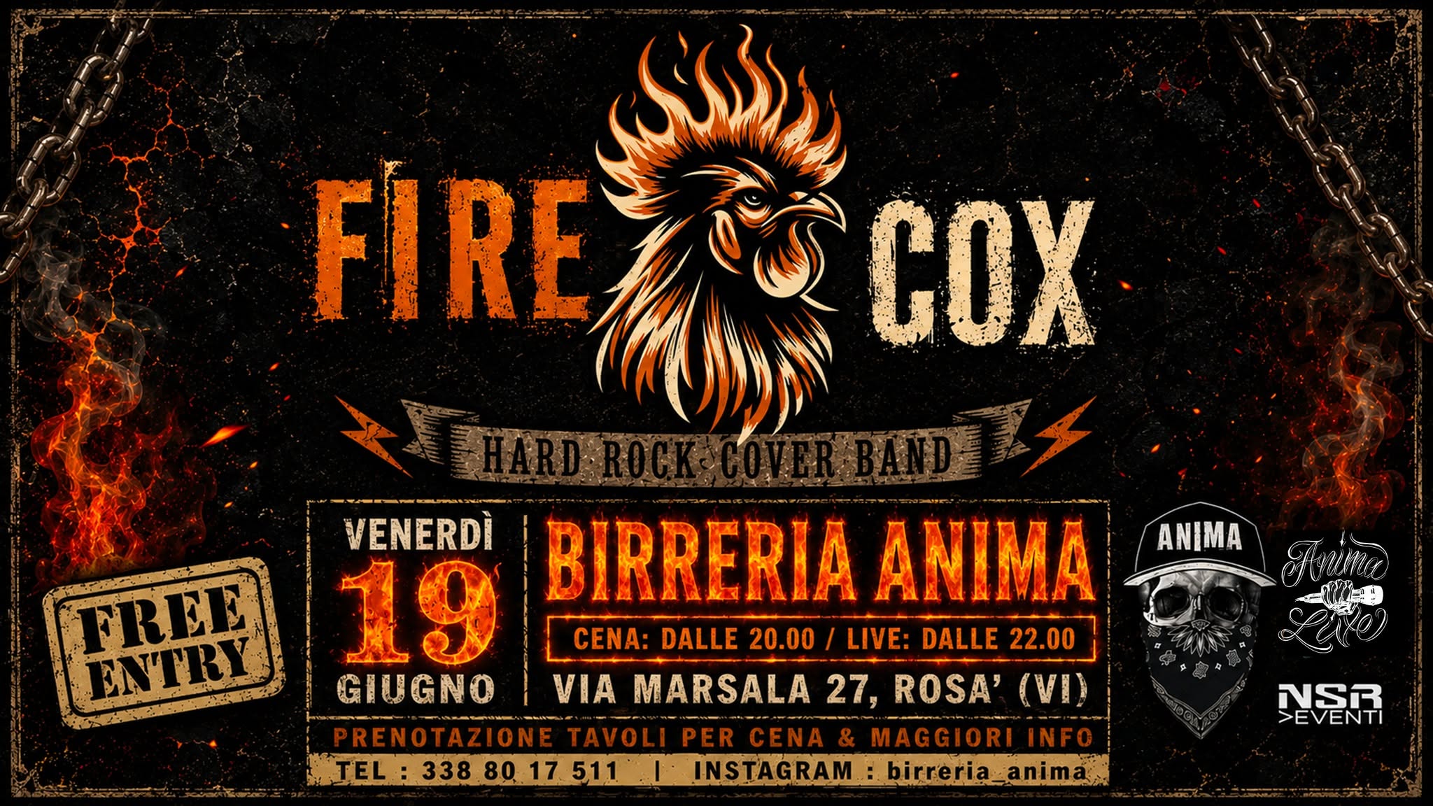 Evento Firecox – Hard Rock Show @Anima (Cena Live) Locandina Firecox – Hard Rock Show @Anima (Cena Live) - venerdì 19 giugno ore 21:45 - 23:45
