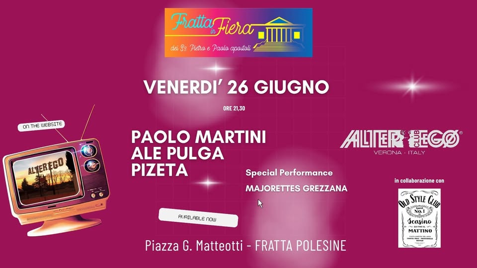 Evento Fratta In Fiera Chiama Alter Ego Locandina Fratta In Fiera Chiama Alter Ego - venerdì 26 giugno ore 19:00 - 21:00