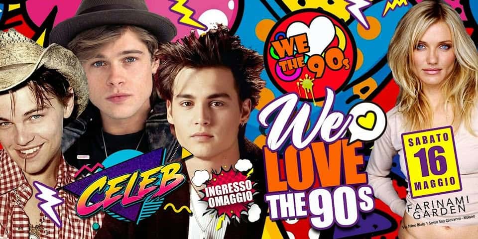 Free Entry – WeLoveThe90s – CELEB – INGRESSO GRATUITO Potrebbe essere un'immagine raffigurante gomma da masticare e testo